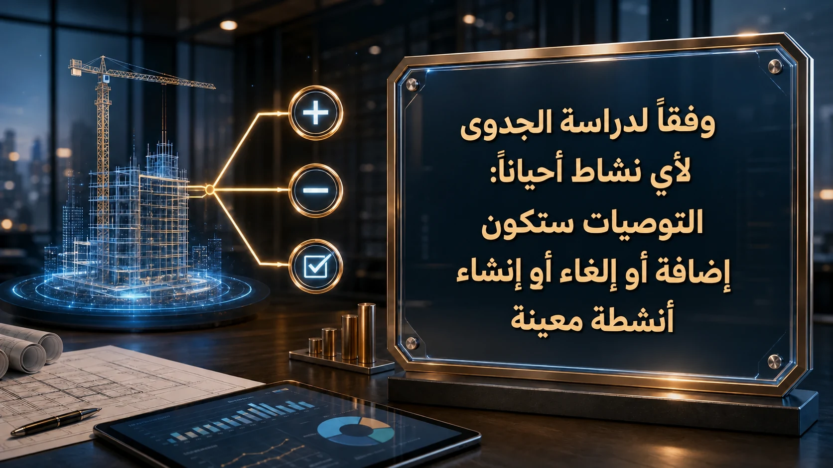 وفقاً لدراسة الجدوى لأي نشاط أحياناً: التوصيات ستكون إضافة أو إلغاء أو إنشاء أنشطة معينة