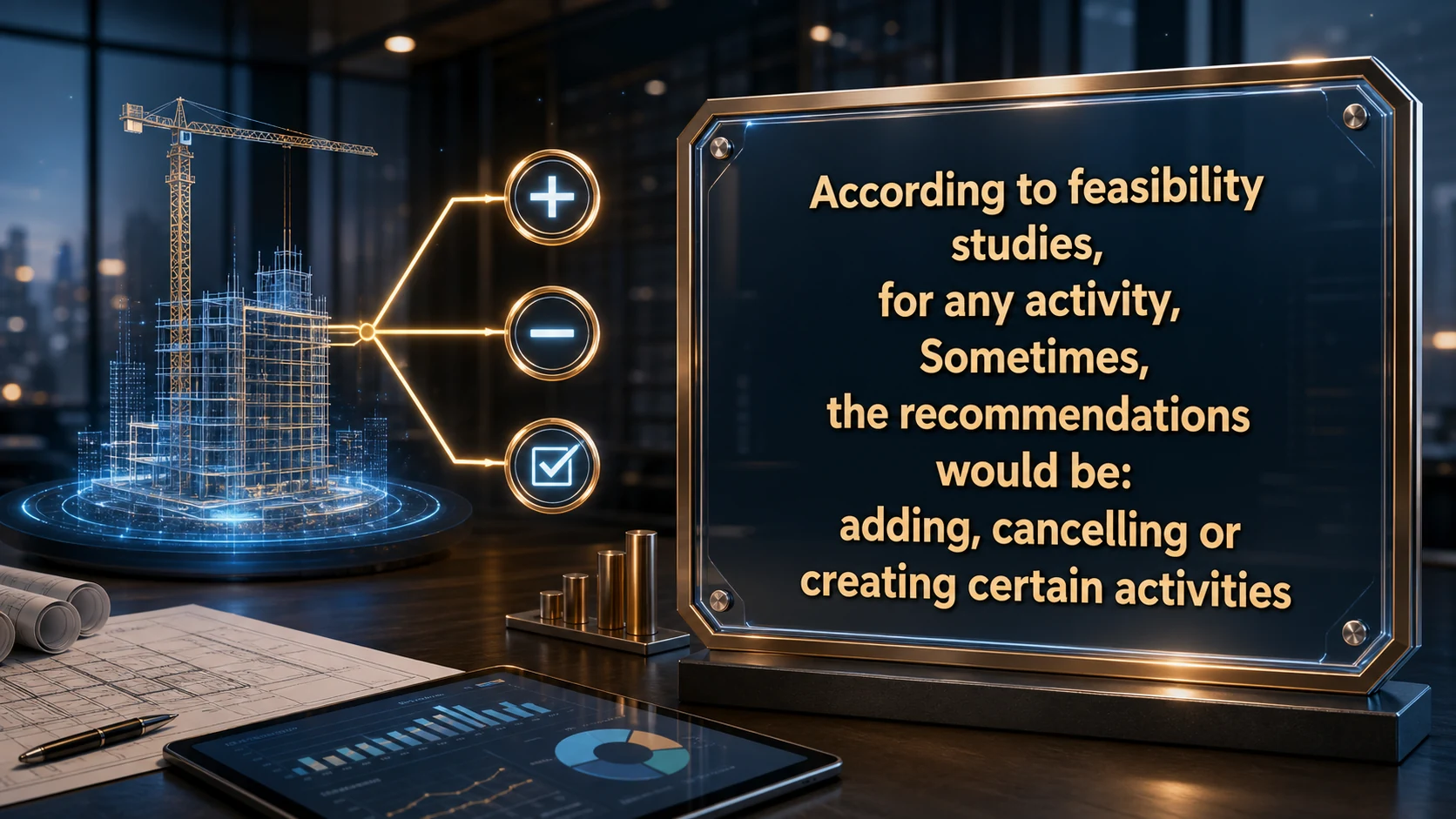 According to feasibility studies, for any activity, Sometimes, the recommendations would be: adding, cancelling or creating certain activities